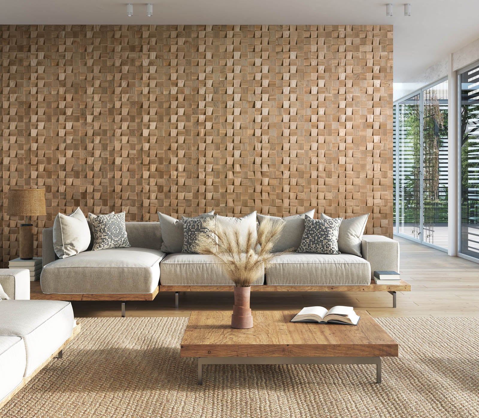 Panneau Mural Bois Chêne Massif 3D Dominus - Relief Structuré Naturel - 60x15cm - Lot 11 Panneaux 1m² - Habillage Décoratif Intérieur - 3