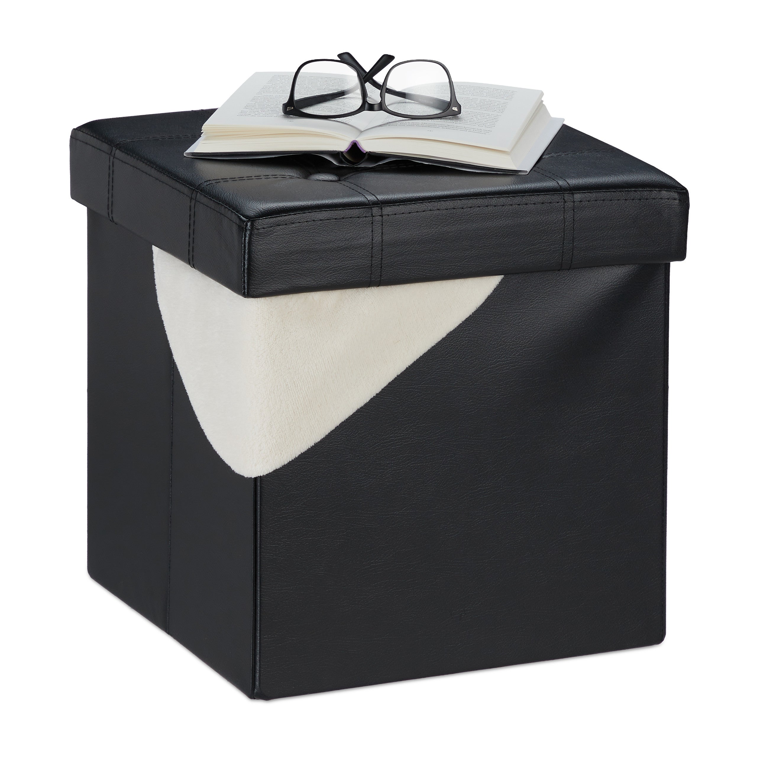 Relaxdays Taburete Bajo Con Almacenamiento, Piel Sintética