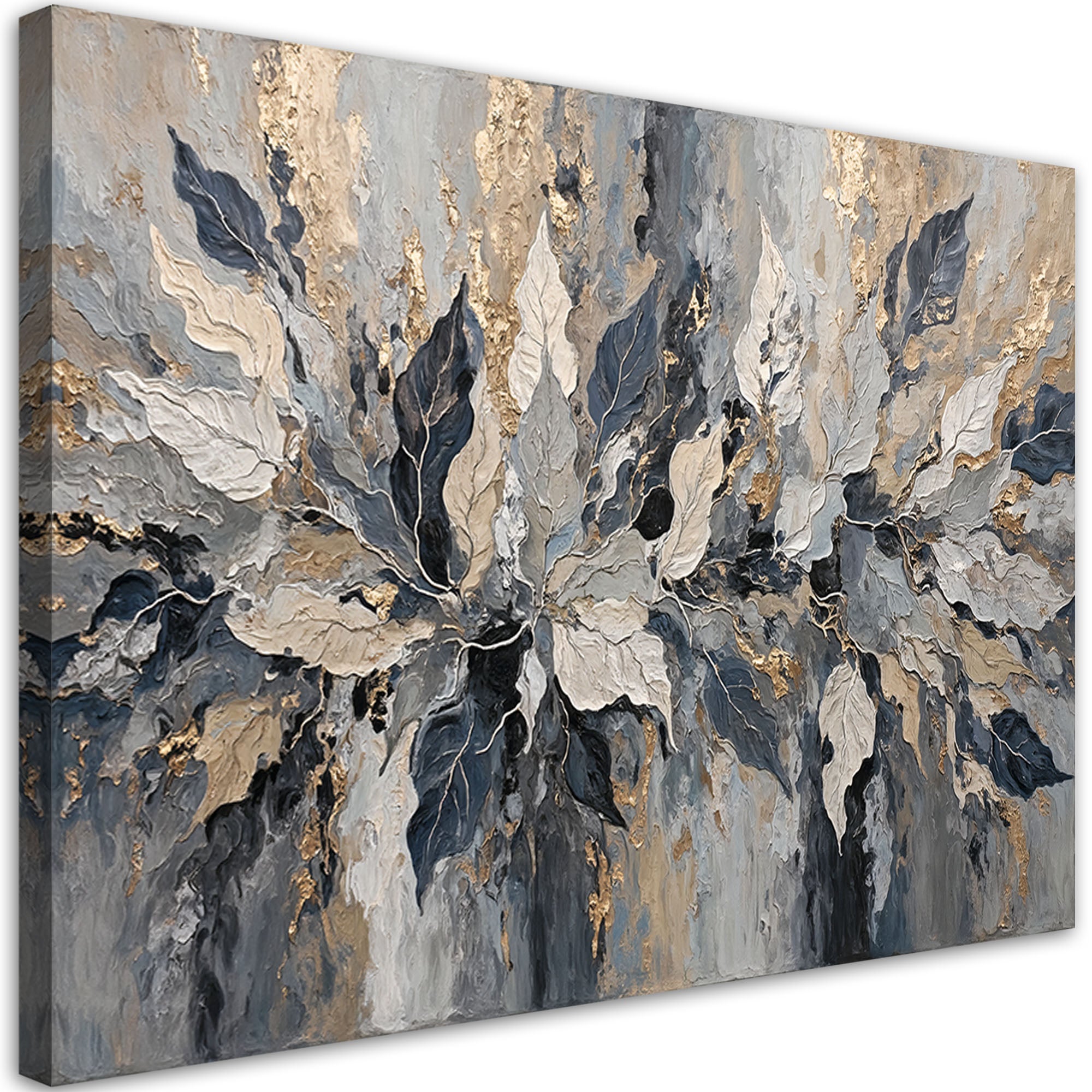 Obraz na płótnie, Szare Złote Liście Glamour 90x60