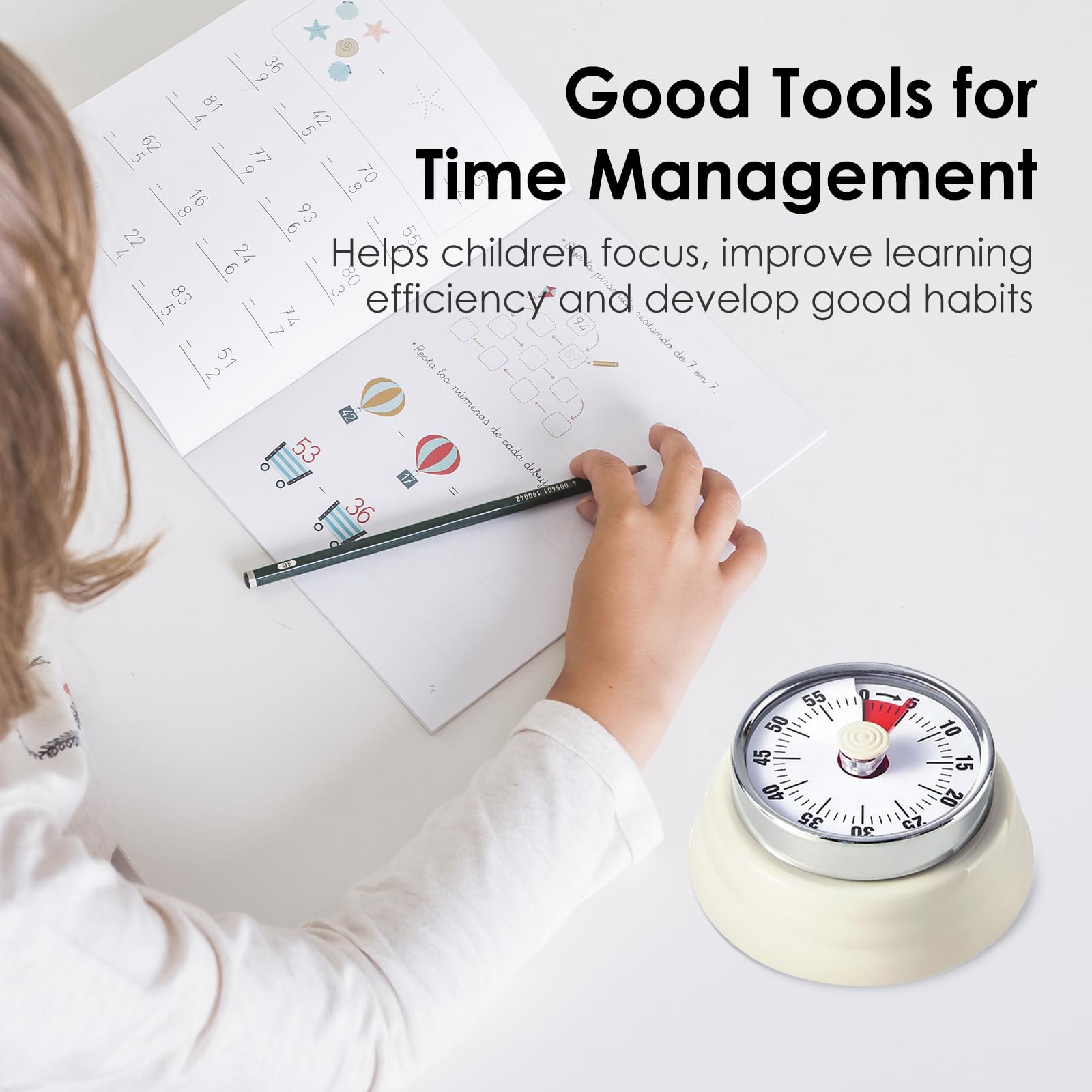 Timer da cucina visivo da 60 minuti - Timer magnetico - Adatto per aule, uffici e cucine - Bianco sporco - 3