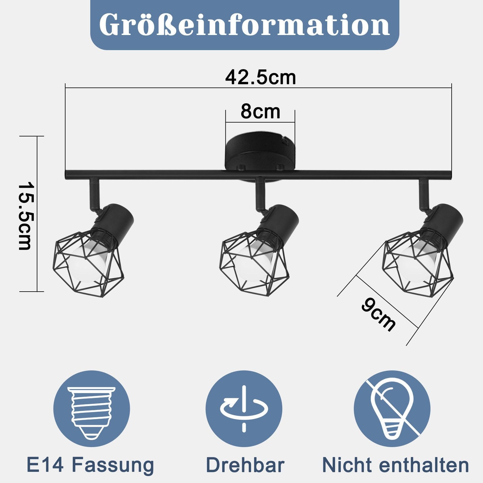 NETTLIFE 3 Focos de Techo Negros E14 Retro Regulables 350° Metal Industrial para Dormitorio Salón Oficina Sin Bombillas - 3