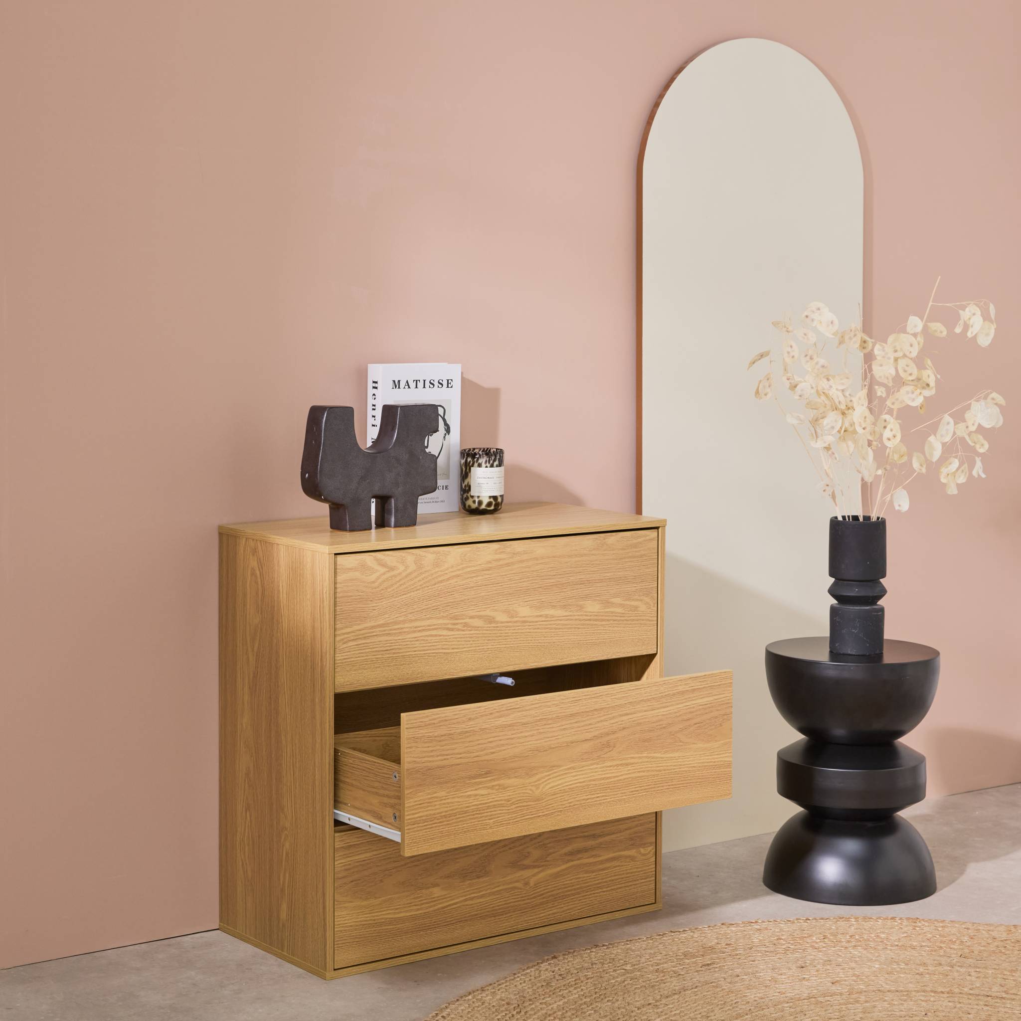 Commode. module de rangement décor bois chêne 3 tiroirs - Kompo - 4
