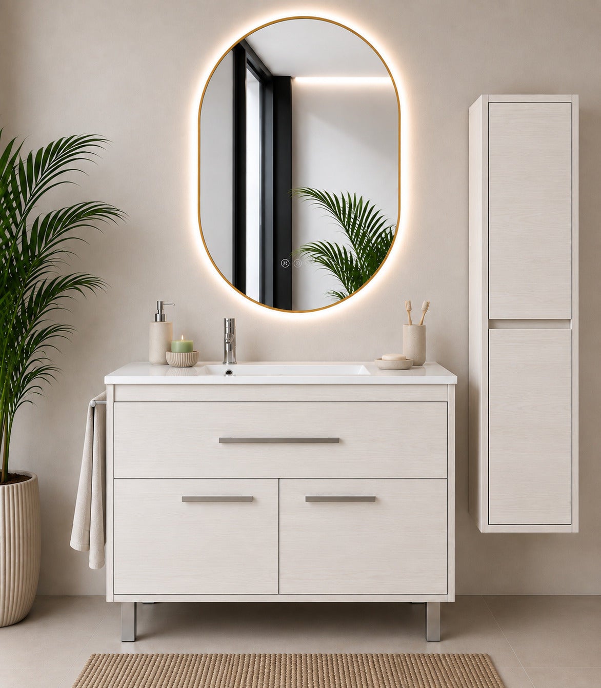 Mobilier de baie cu lavoar ORIGENBATH BAHIA fără oglindă 50x40 cm alb nordic cu coloană