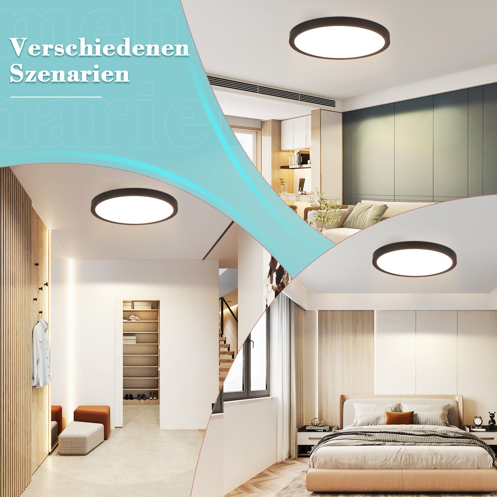 NETTLIFE Plafón LED Plano Negro 4000K Dormitorio 24W Baño Pasillo Redondo para Cocina - 4