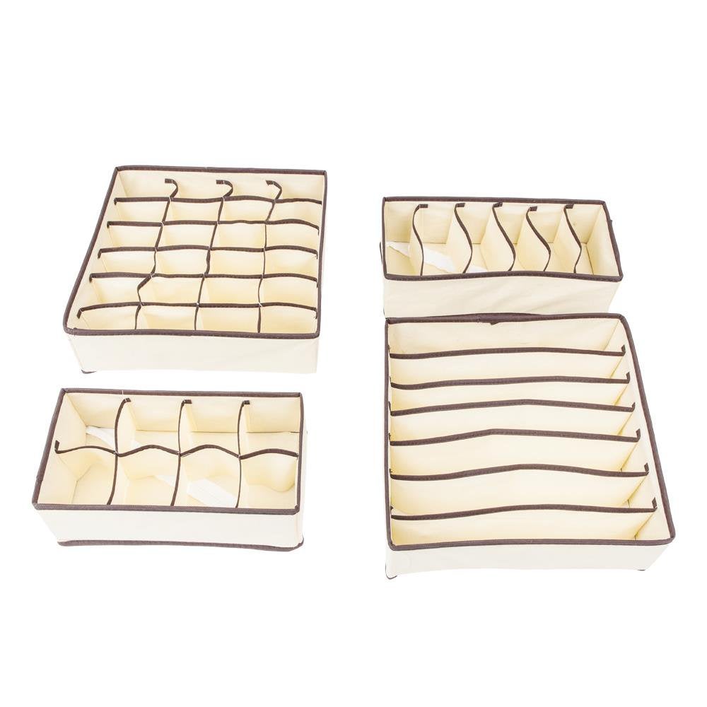 Panier/tiroir de rangement pour sous-vêtements, 4 pièces, pliable, pour soutien-gorge, lingerie et sous-vêtements -beige - 5
