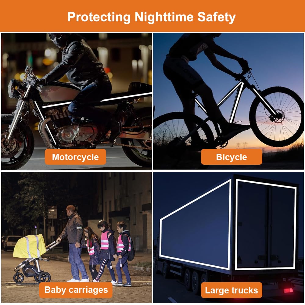 Nastro riflettente autoadesivo da 5 cm x 10 m per uso esterno, nastro fluorescente per caschi da moto, nastro riflettente di sicurezza impermeabile bi - 4