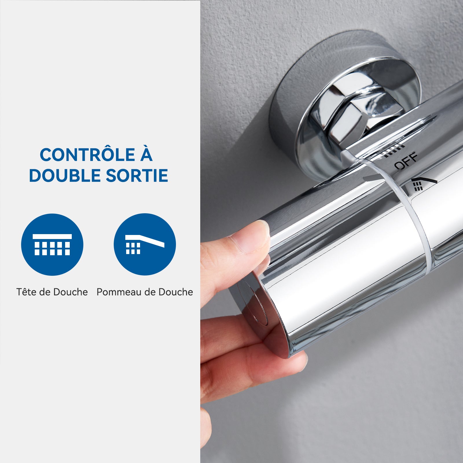 Colonne de Douche Thermostatique Chromé Ensemble Douche avec Douchette à Mains 3 Jets d'Eau Système Douche Thermostatique Hauteur Réglable,EU Modèle - 8