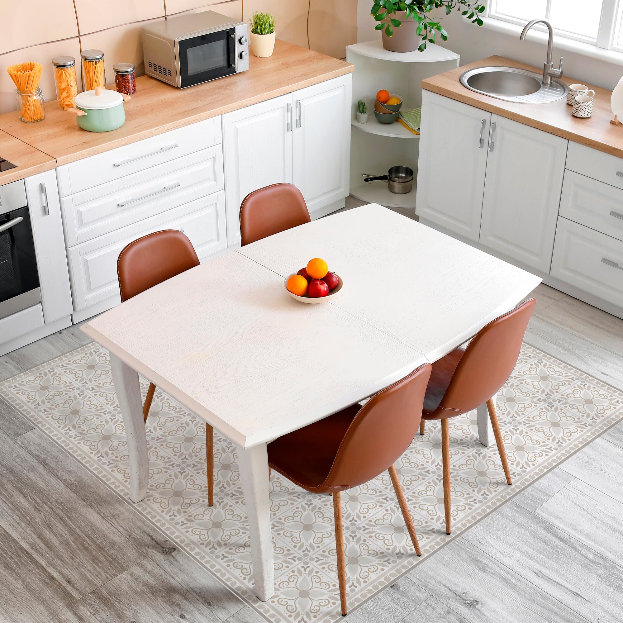 Alfombra vinílica antideslizante e irromplible, con tintas ecológicas. mod. llum beige 195x195