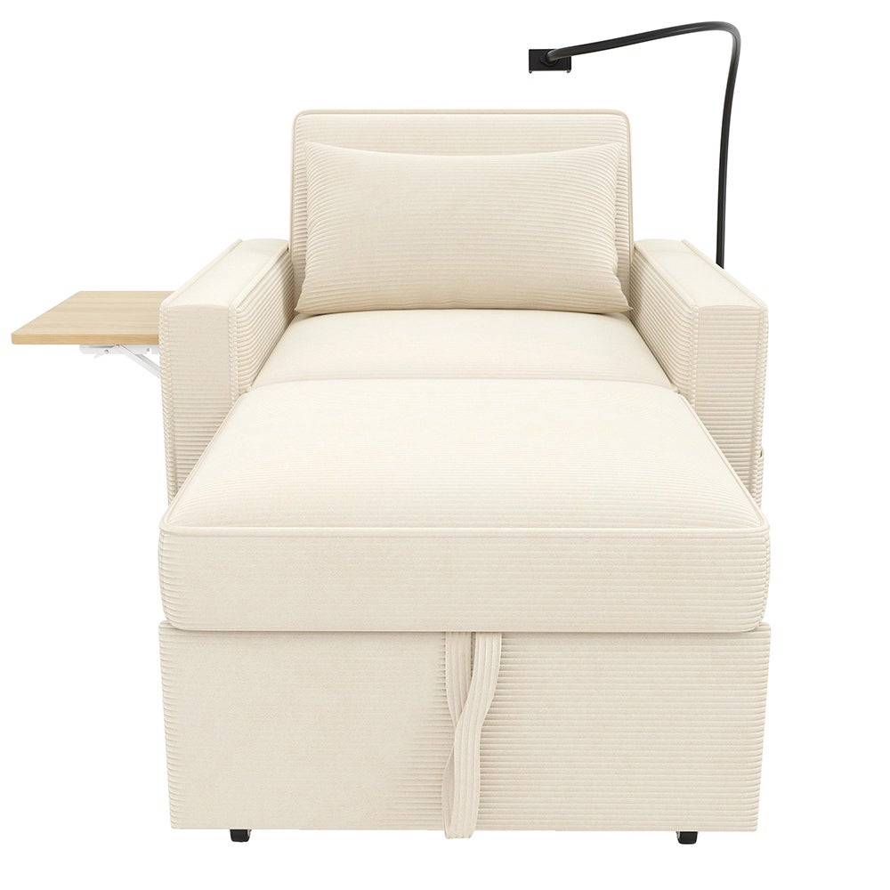 Canapé-lit 1 place USB velours côtelé pliable - beige pour salon/chambre - 5
