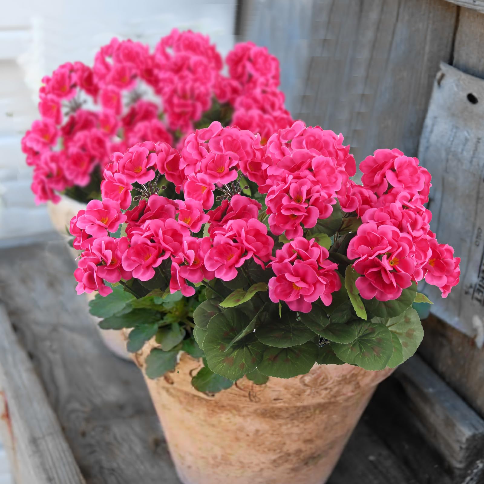 Conjunto de 8 Geranios Artificiales Rosas | Resistentes a Rayos UV - Decoración Exterior para Jardín, Balcón, Patio y Porche (Primavera-Verano) - 7