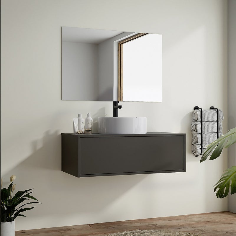 Szafka łazienkowa wisząca antracytowa z okrągłą umywalką - 94 cm - TEANA II