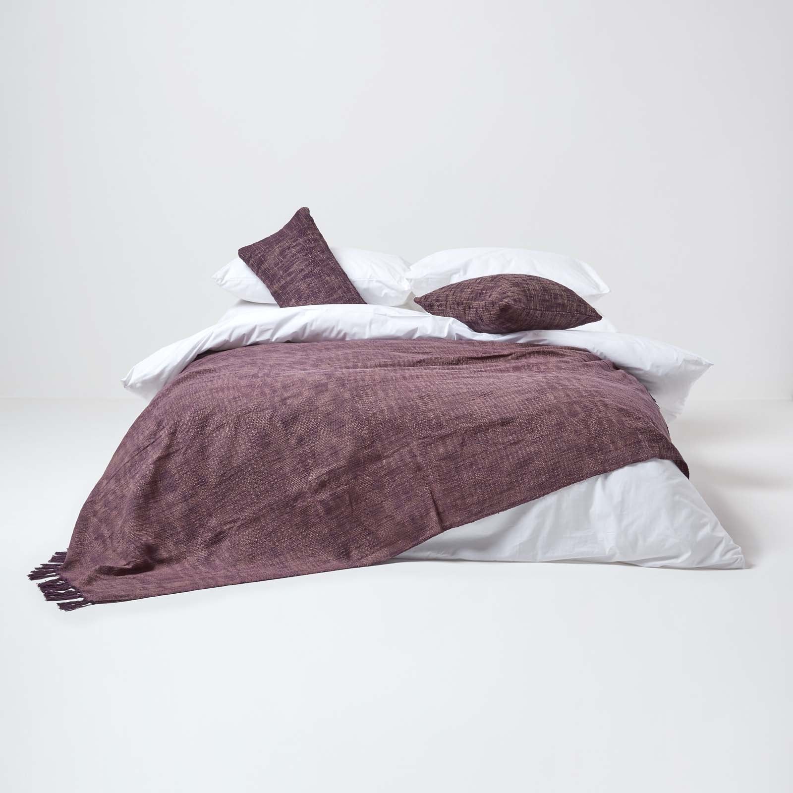 Homescapes Jeté de lit ou de canapé Mauve Nirvana en coton, 150 x 200 cm - 3