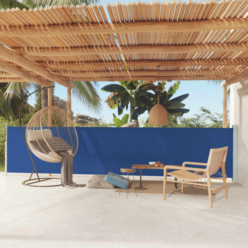 Toldo lateral | toldo parasol retráctil de jardín azul 117x600 cm cfw53174