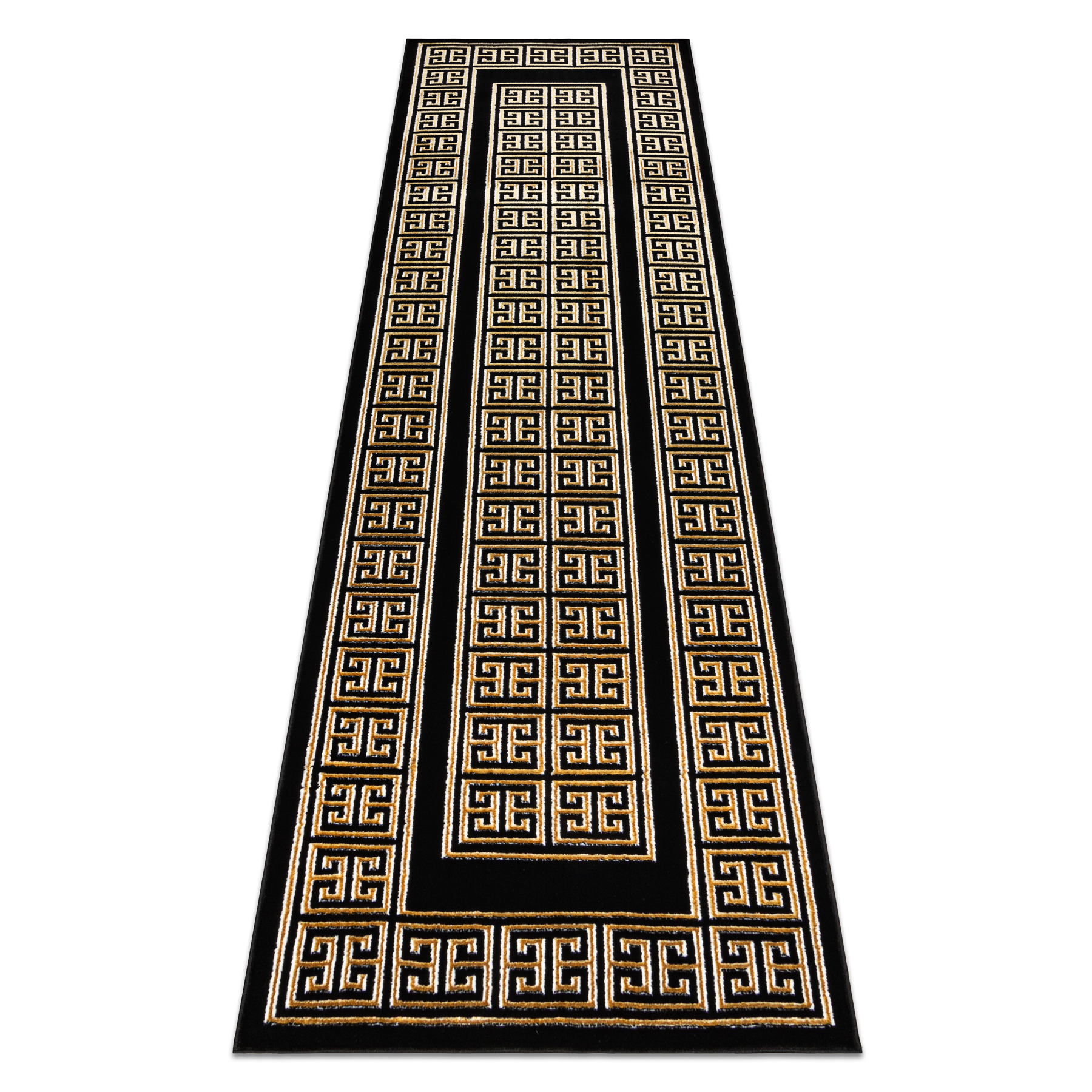 Dywan, chodnik ALLURE 1968 Grecki klucz, ramka - Strukturalny, stylowy, glamour czarny / złoty 60x200 cm