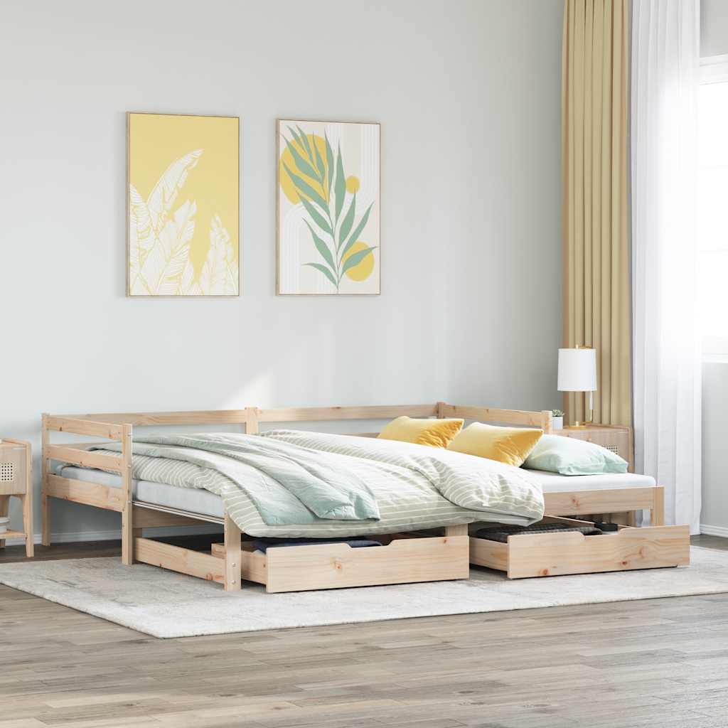 Łóżko Drewniane z Szufladami Rama Łóżka Ze Stelażem Brązowa 90x200 cm