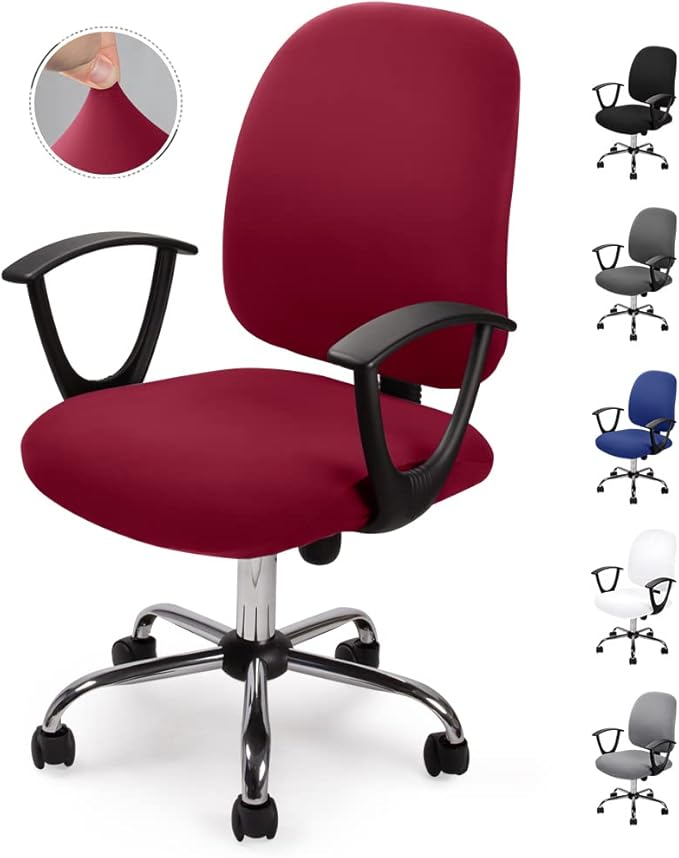 Pokrowiec na krzesło biurowe ((czerwony, 2 szt.)), zdejmowany pokrowiec na krzesło, uniwersalny, nowoczesny, minimalistyczny styl, obrotowy pokrowiec