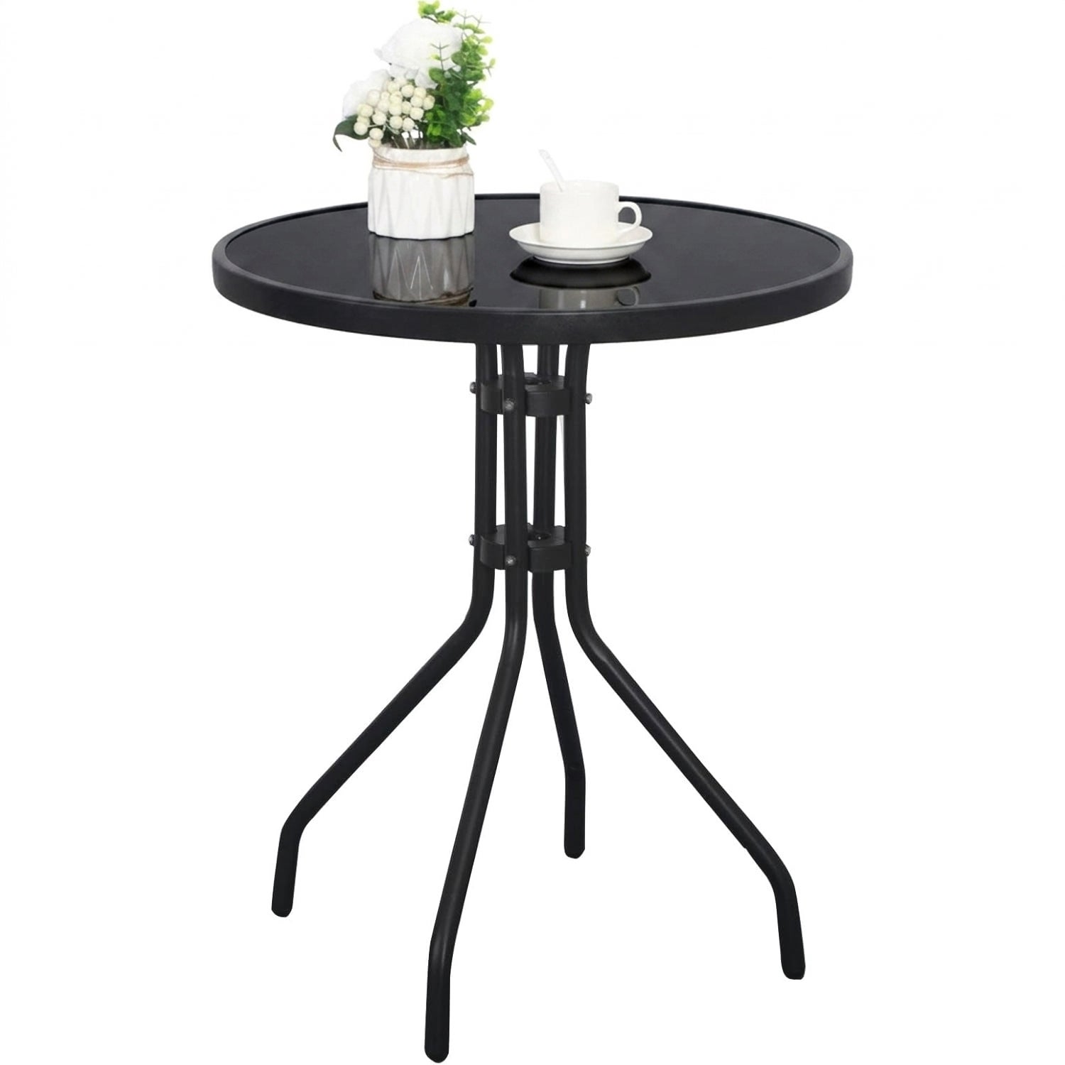 Table de jardin Ø90 cm, noire, métal, verre - 3