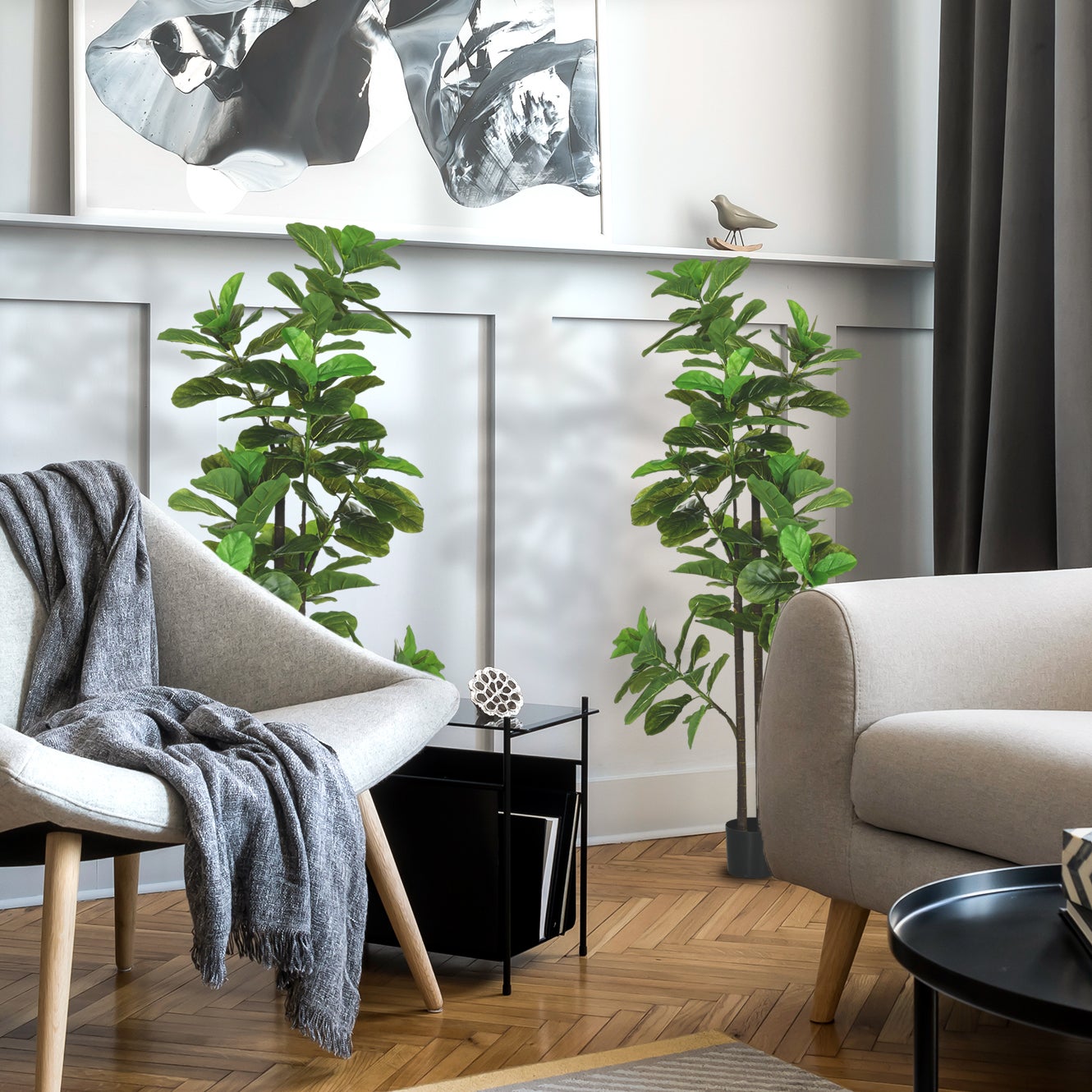 Lot de 2 plantes artificielles Figuier à feuilles de violon Ficus Lyrata hauteur 180cm avec Pot - 3