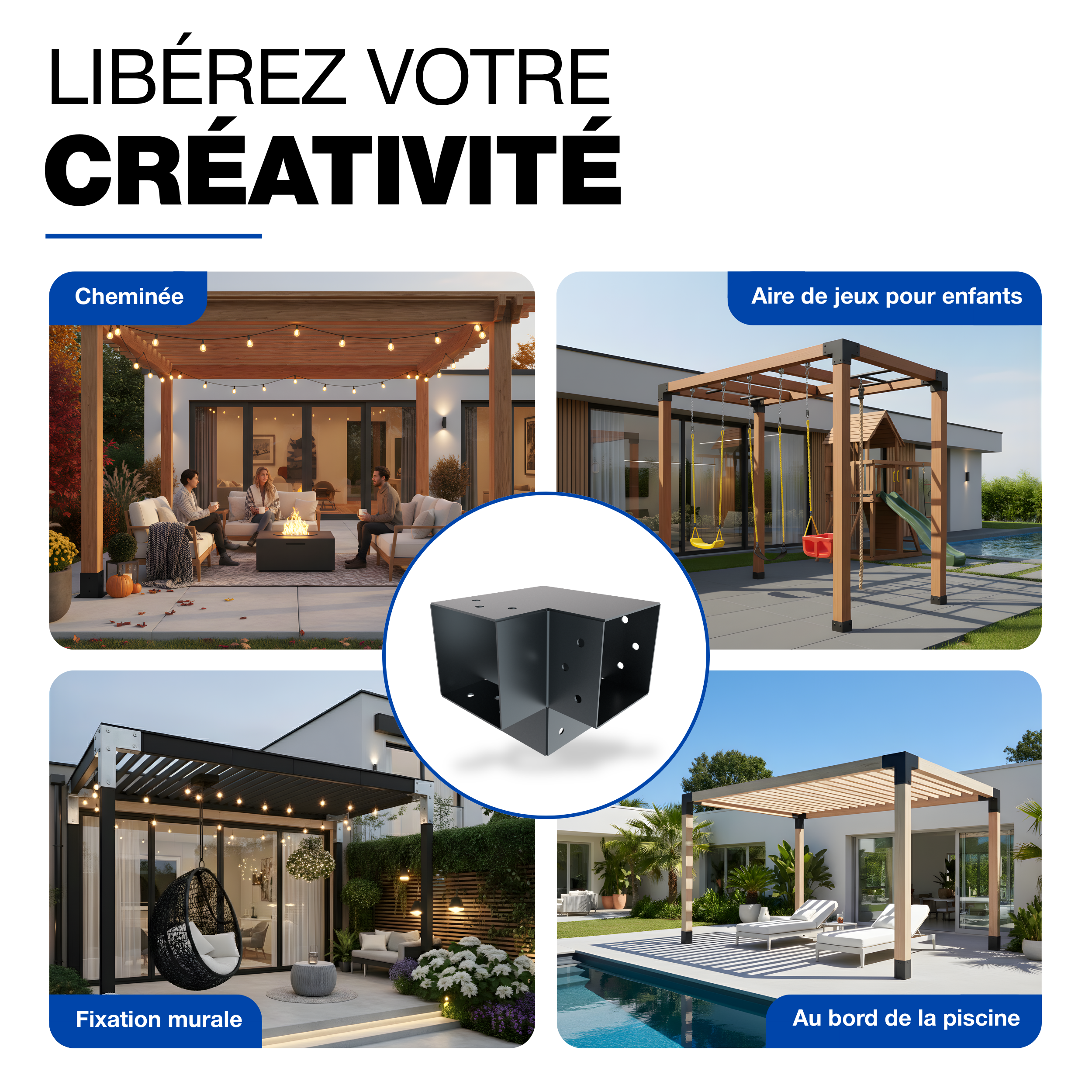 Connecteur de Poteau Y 71x71 mm Thermolaqué Anthracite Pergola Connecteur D’Angle Droit 3 Voies Pavilon Support de Menuiserie DIY GeZu Impex - 8