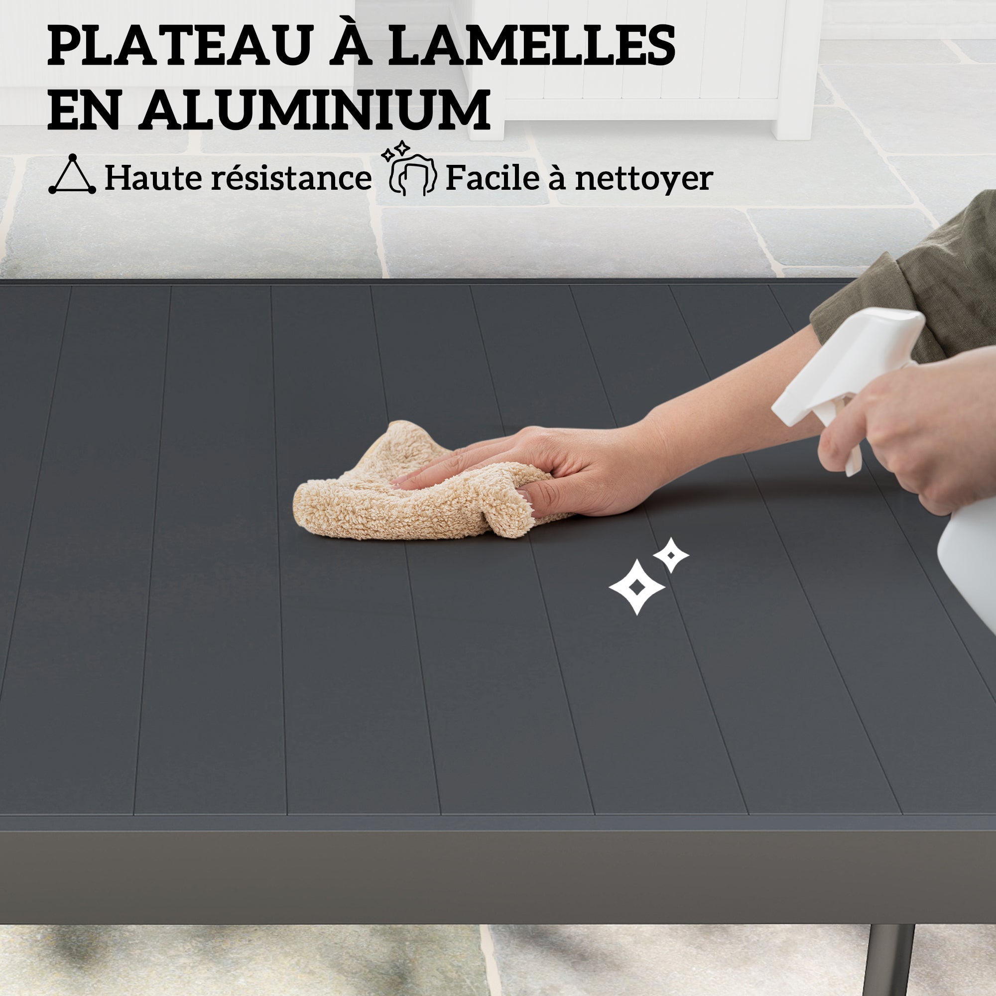 Table à manger de jardin rectangulaire en Acier Gris 8 places - 5