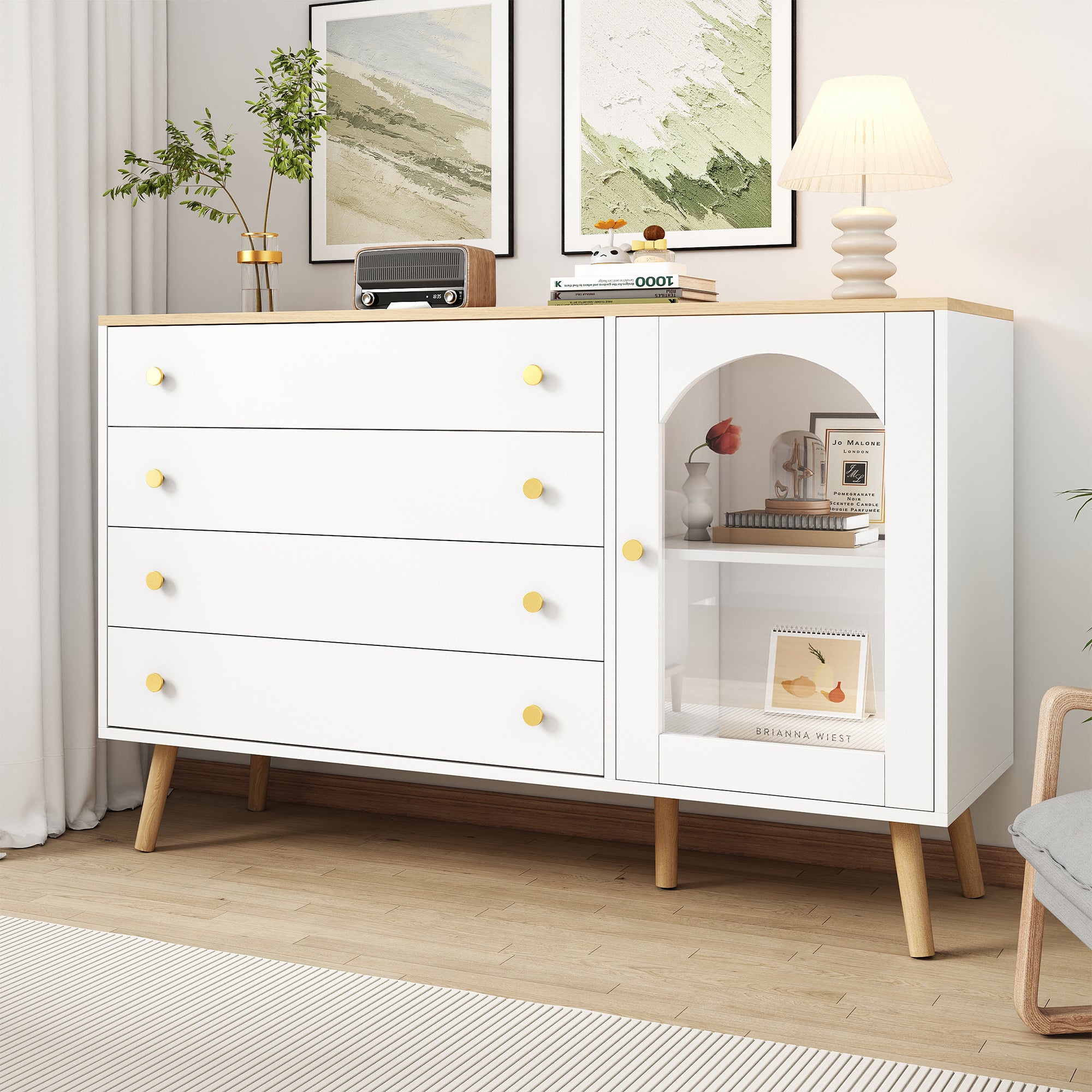 Commode blanche 4 tiroirs larges Commode adaptée à la salle à manger ...