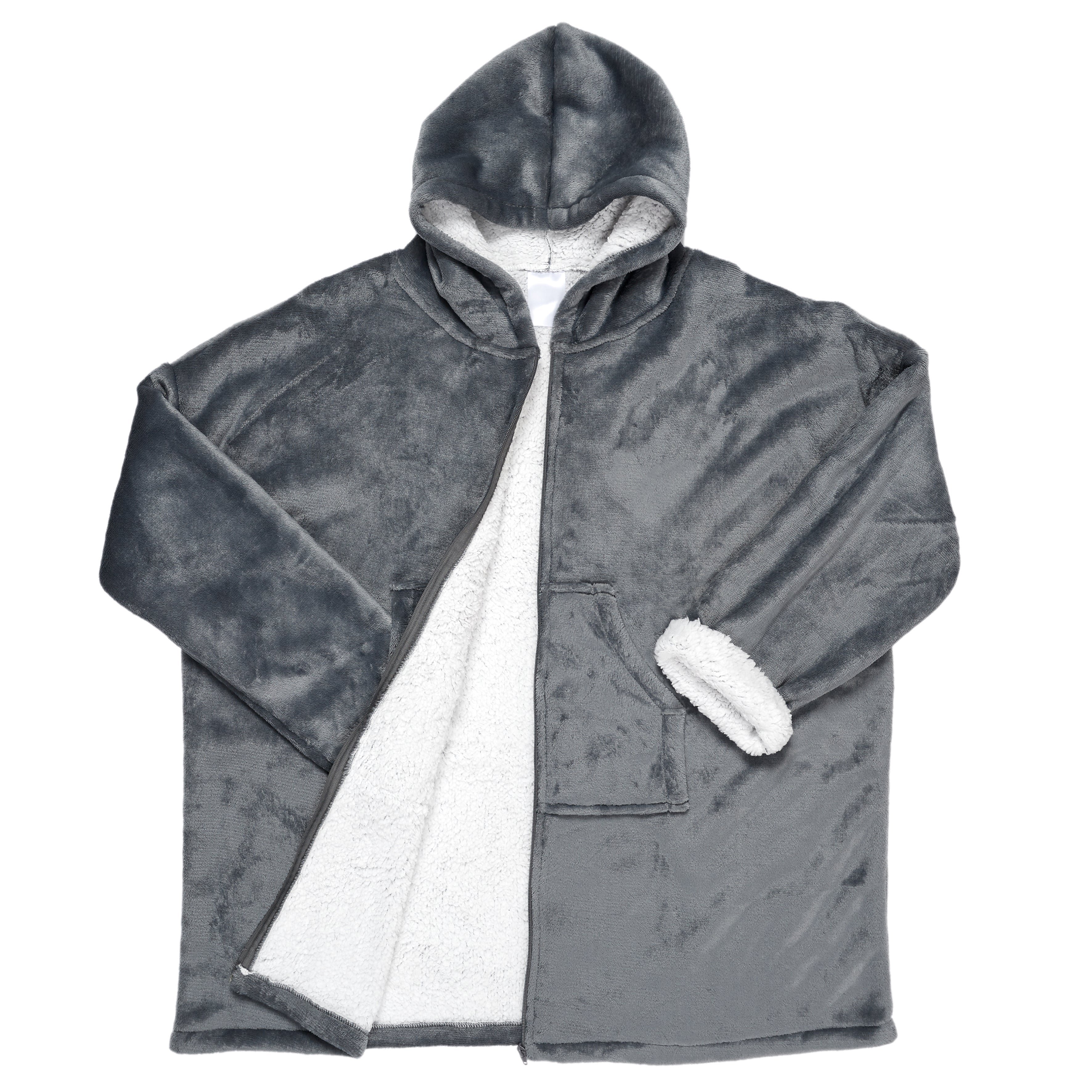 Plaid - HOME DECO FACTORY - Ultraconfortable - Sherpa - Gris et blanc - 2