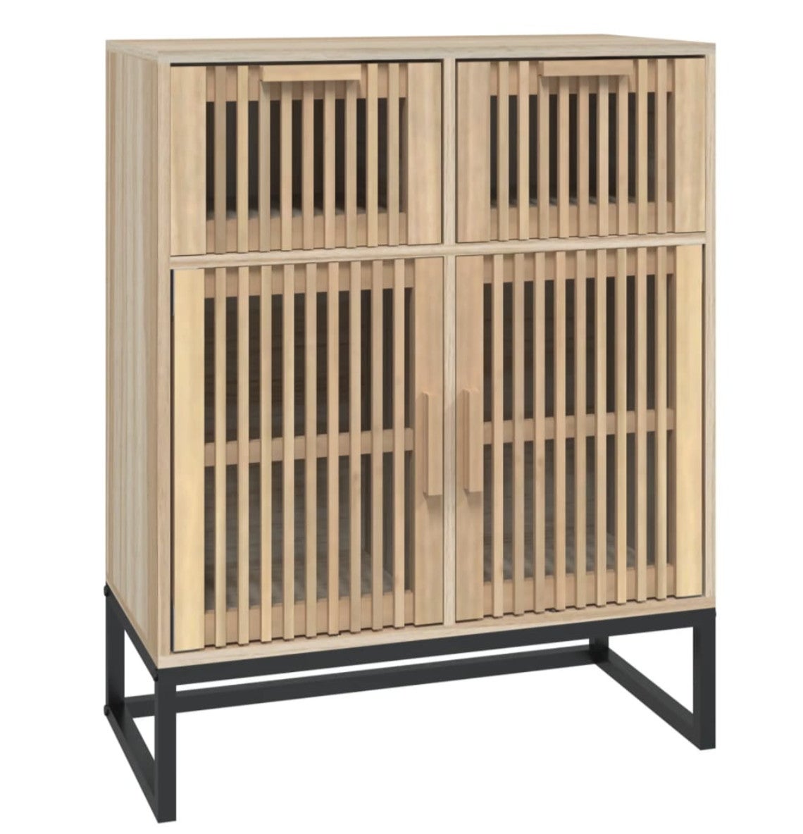 Buffet haut bois naturel et acier noir Ventila 60cm - Élégance et praticité-Couleur Noir - 7