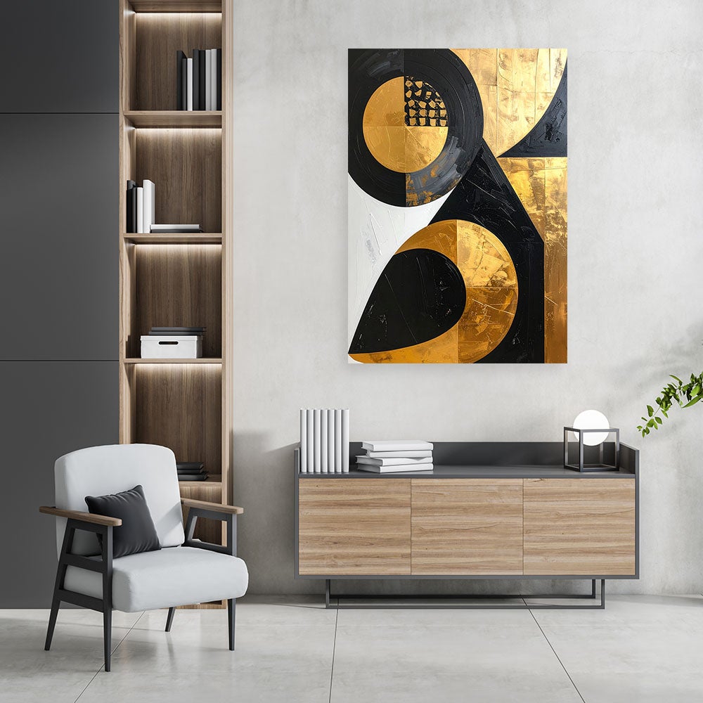 Obraz do salonu sypialni biura loftu, Abstrakcja kształty czarny złoty 80x120 - 2