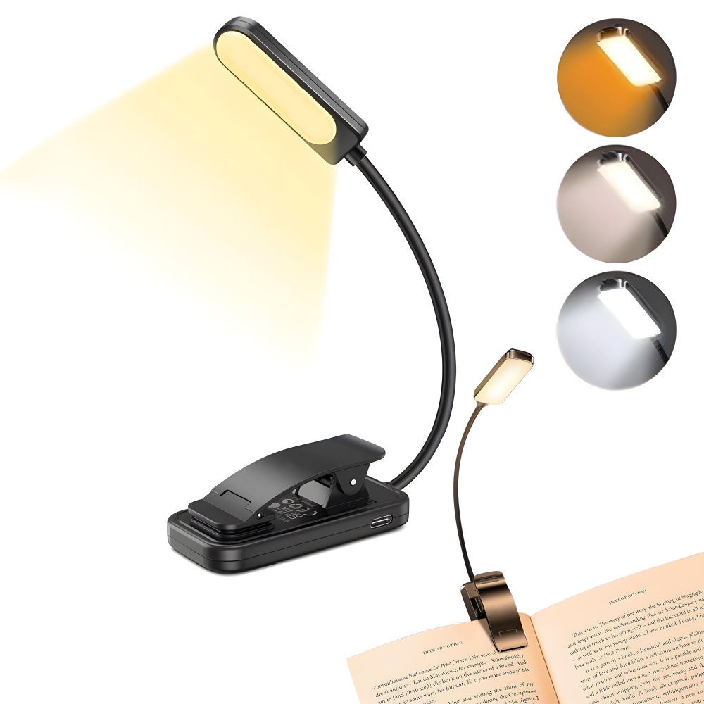 Lampka do czytania książek - z klipsem - Lampa z klipsem do sypialni - Lampka do czytania LED - Lampy z klipsem - Czarna