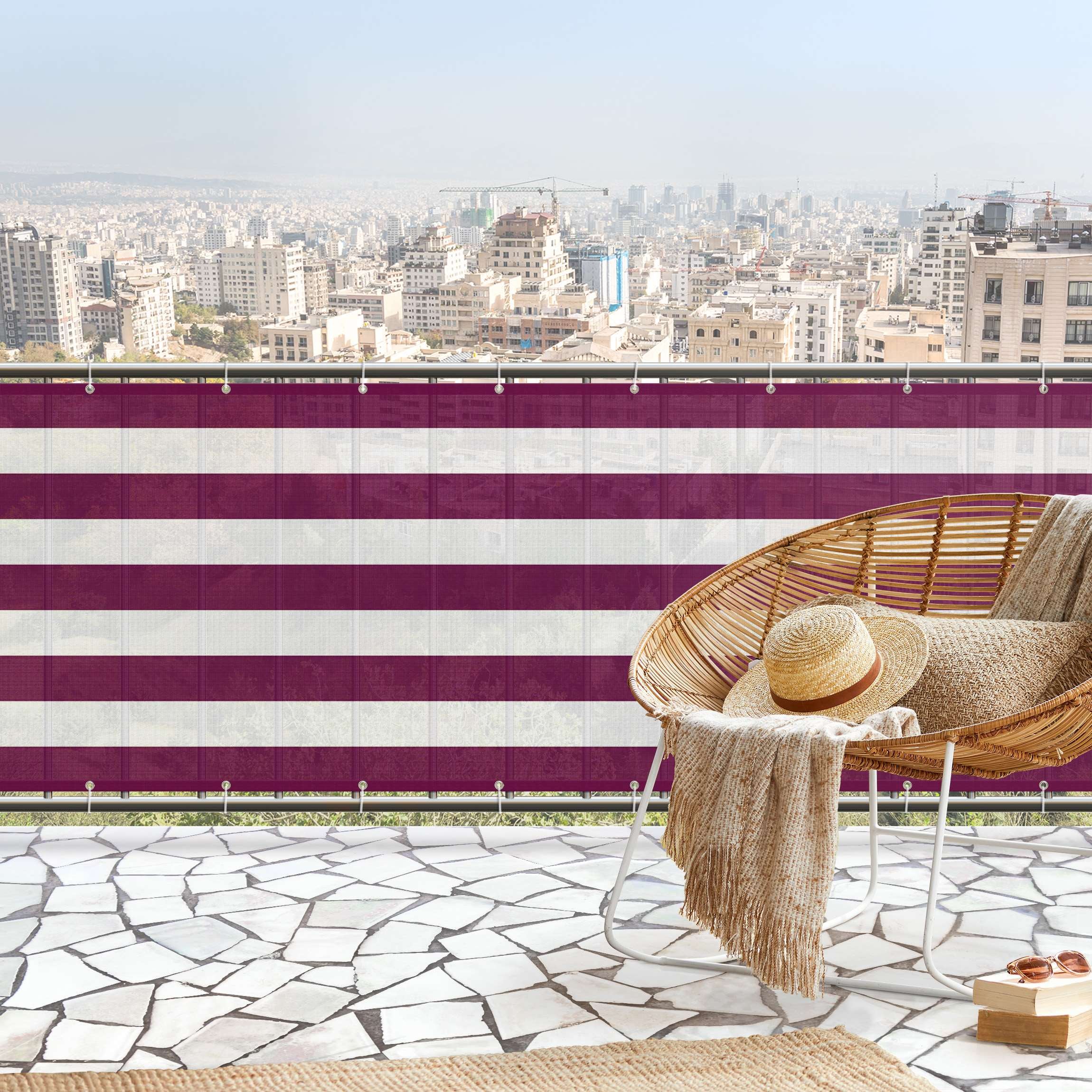 Brise vue brise vent balcon appartement jardin rose H.1,3 x L.8,5 M avec attaches résistant aux intempéries 270 g/m² mesh 1198 - 2