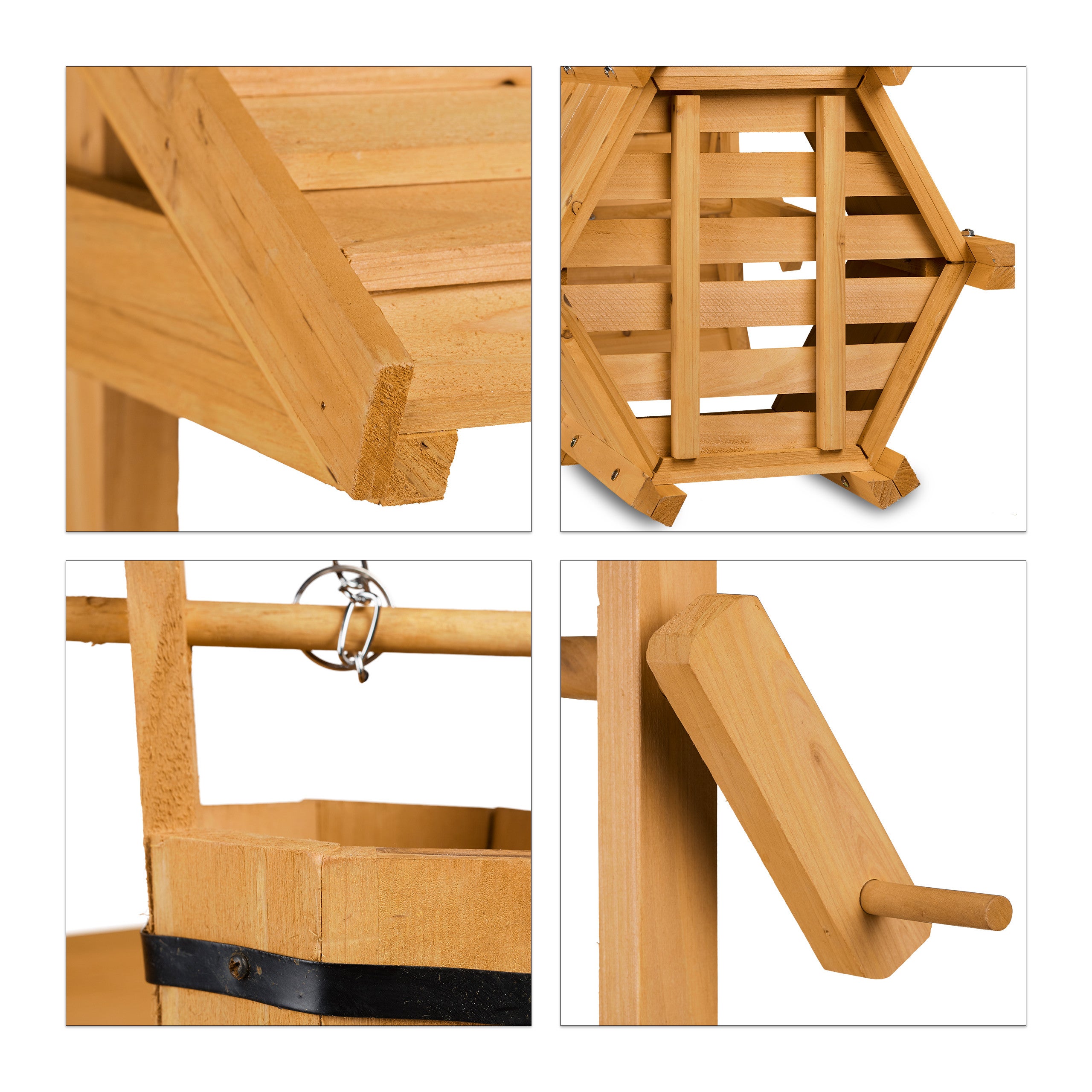 Puit de décoration jardin en bois avec seau et manivelle HxlxP: 82 x 47 x 41 cm, nature, Relaxdays - 5