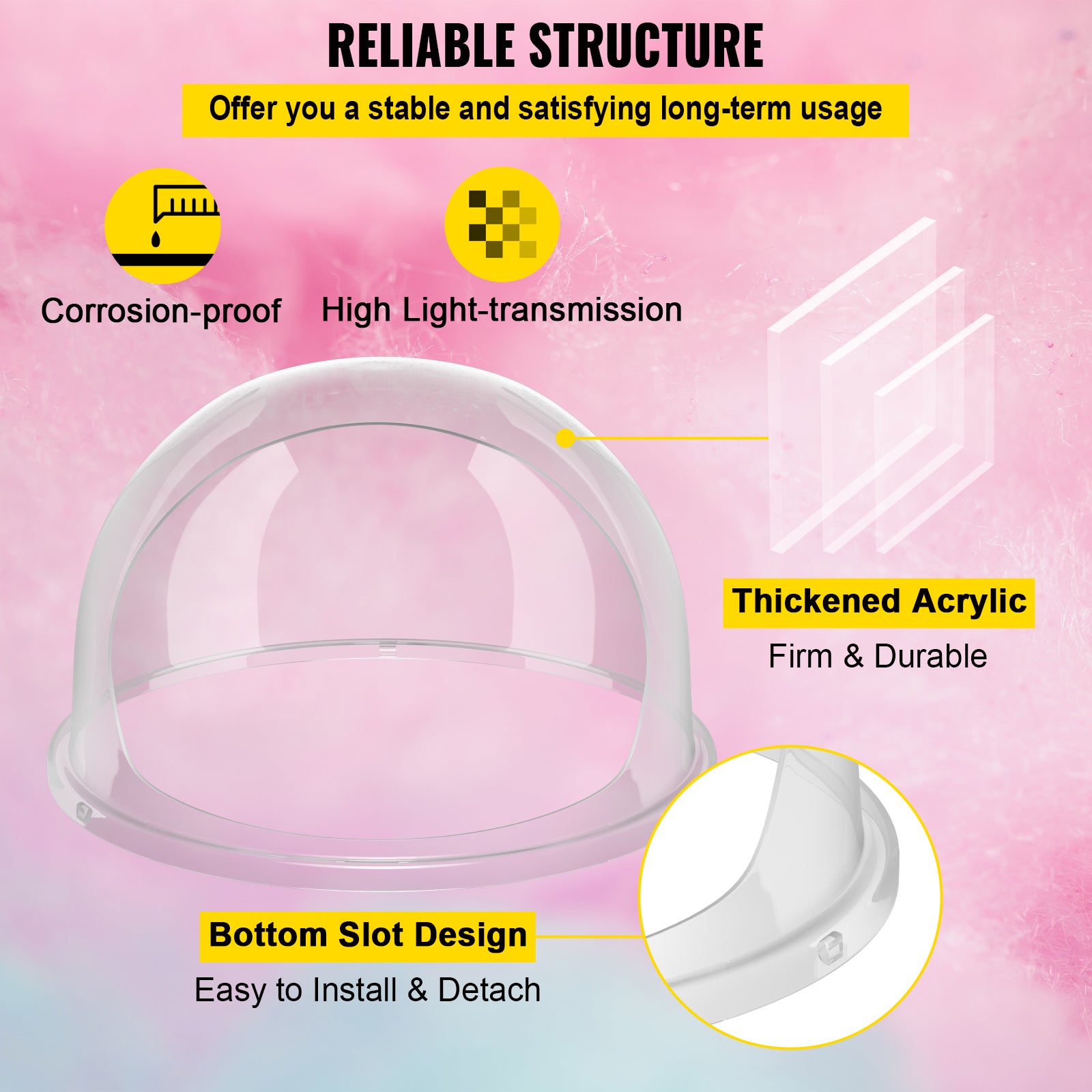 Commercial 53.5 cm Couvercle VEVOR pour Machine à Barbe à Papa Dôme Transparent en Acrylique épais Section de Service Bouclier de Sécurité - 4