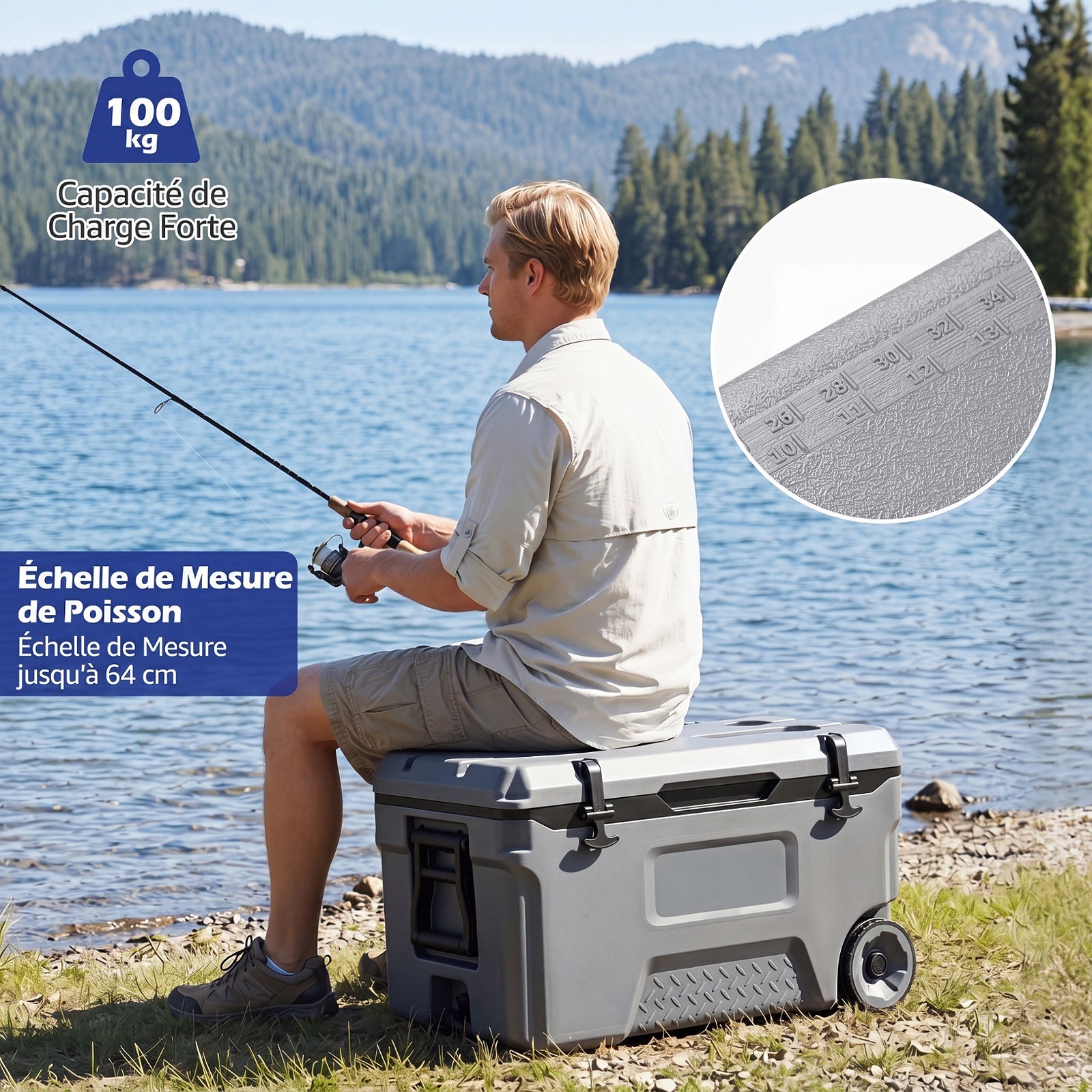 Glacière Portable 50L, Réfrigérateur Portable à roulettes avec Orifice de Sortie Emplacement du Gobelet, Rétention de Glace de 6 Jours - 4