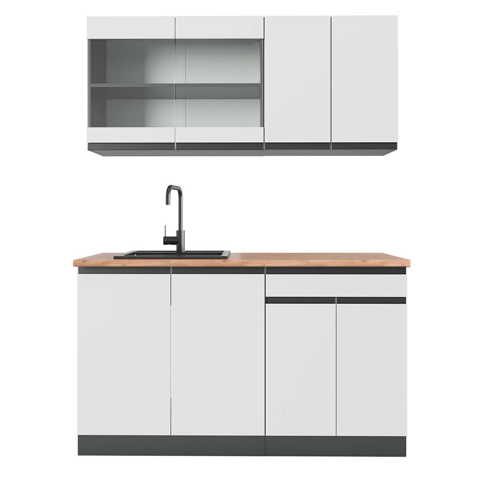Cucina Monoblocco Vicco R-line 140cm - Bianco Lucido/Antracite, Piano Rovere - Foto 4