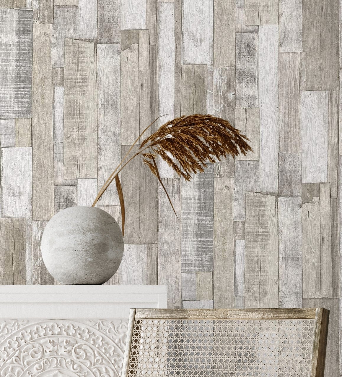 Papier peint planche de bois style nordique texturé beige gris - Suances 6219 de GAULAN - Rouleaux de 10 m x 0,53 m - 5