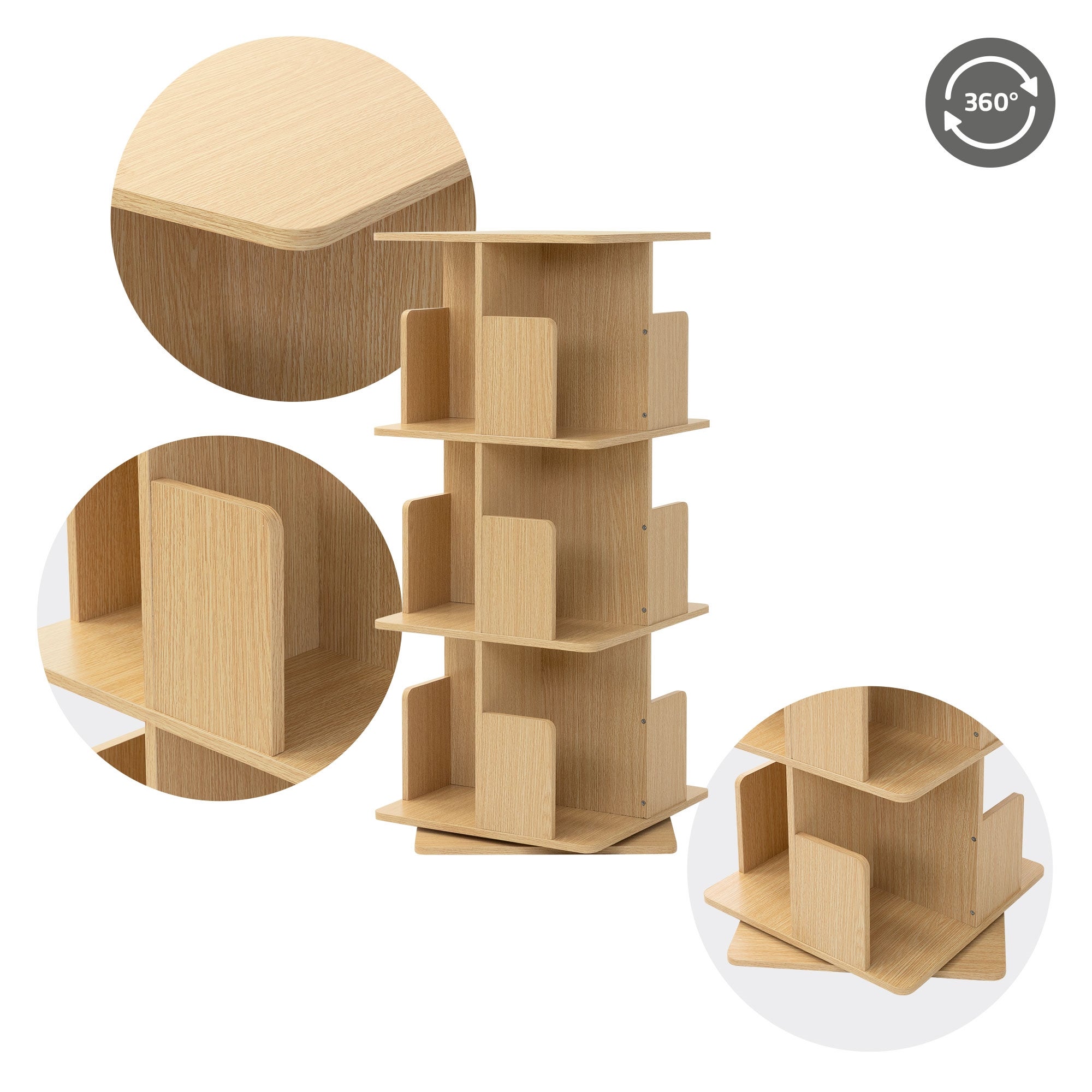 ML-Design Scaffale Effetto Legno Quercia 40x94x40 cm Libreria Girevole a 360° in Legno Torre Salvaspazio 3 Ripiani e 12 Scomparti Multiuso per casa - 3