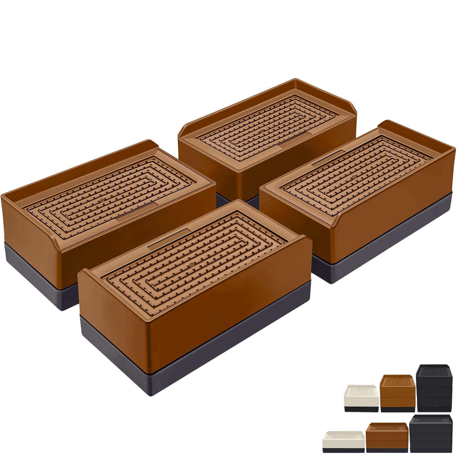 Zestaw 4 podkładek pod pralkę, regulowana, prostokątna podstawa pod meble do pralki, krzesła, sofy (11,5 x 6 x 4 cm, brązowa)