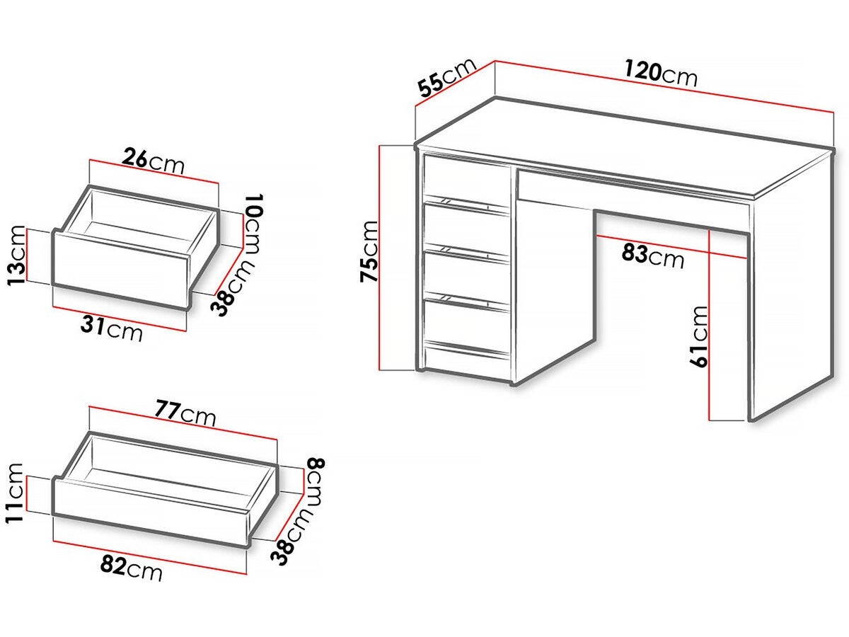 Bureau en bois 5 tiroirs 