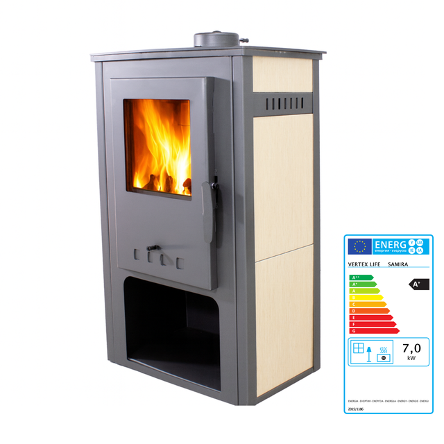 Estufa de leña SAMIRA 8,16 kW A+ hasta 150 m³ acero con cámara en vermiculita