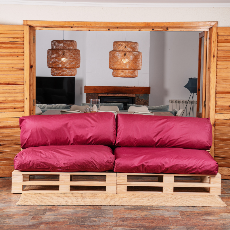 Coussins Palette Déhoussable Imperméable LOT x2 BANANAIR 120x80cm/120x40cm Rouge - 4