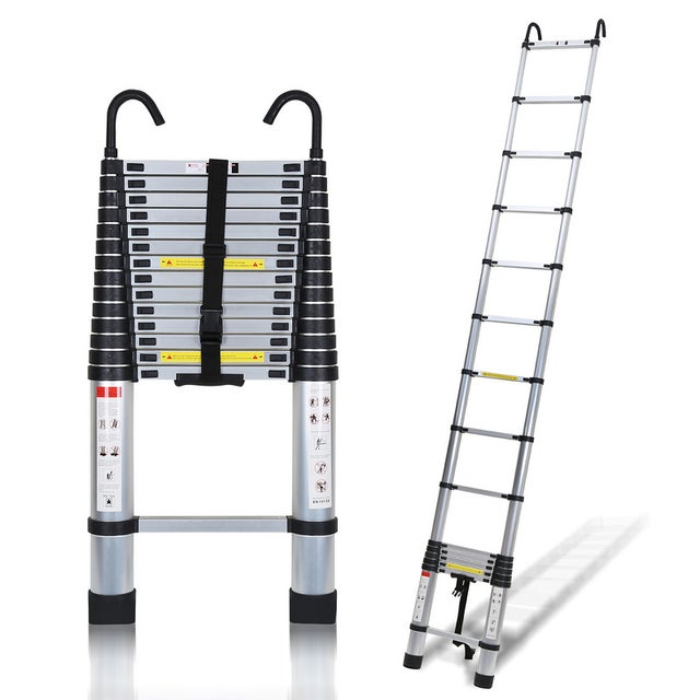 Scala Telescopica Con Gancio Scaletta In Alluminio Argento 4,4m