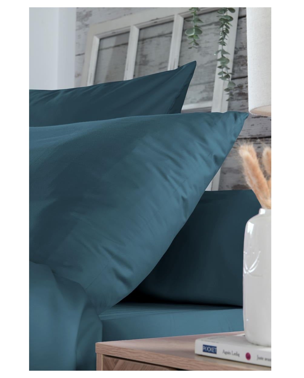 Drap housse percale de coton 160 x 200 cm Elysee Petrole - 5