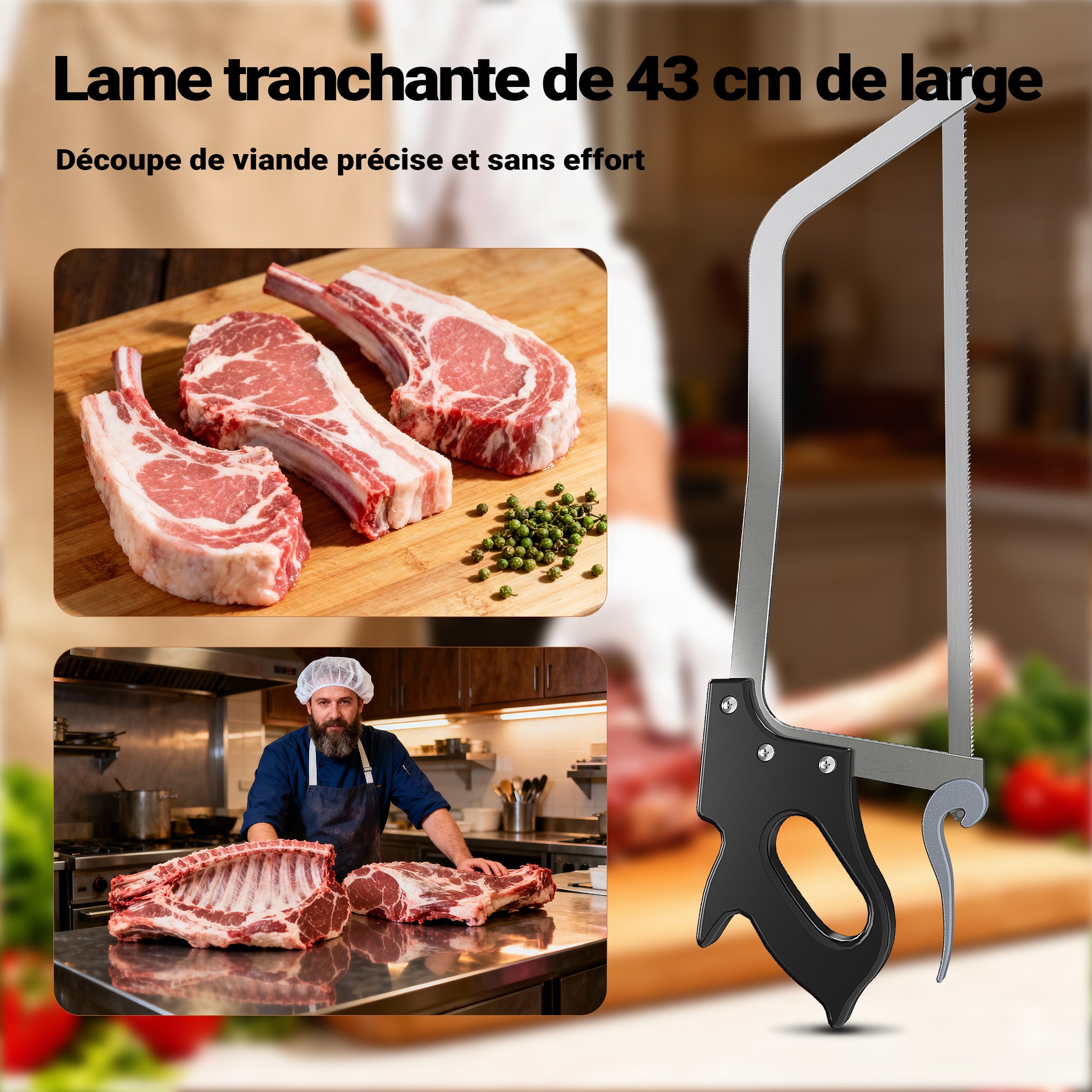 Wiltec XL Sierra manual carnicero Carne Huesos Carnicería profesional Hostelería Cocina Caza Despiece Corte - 6