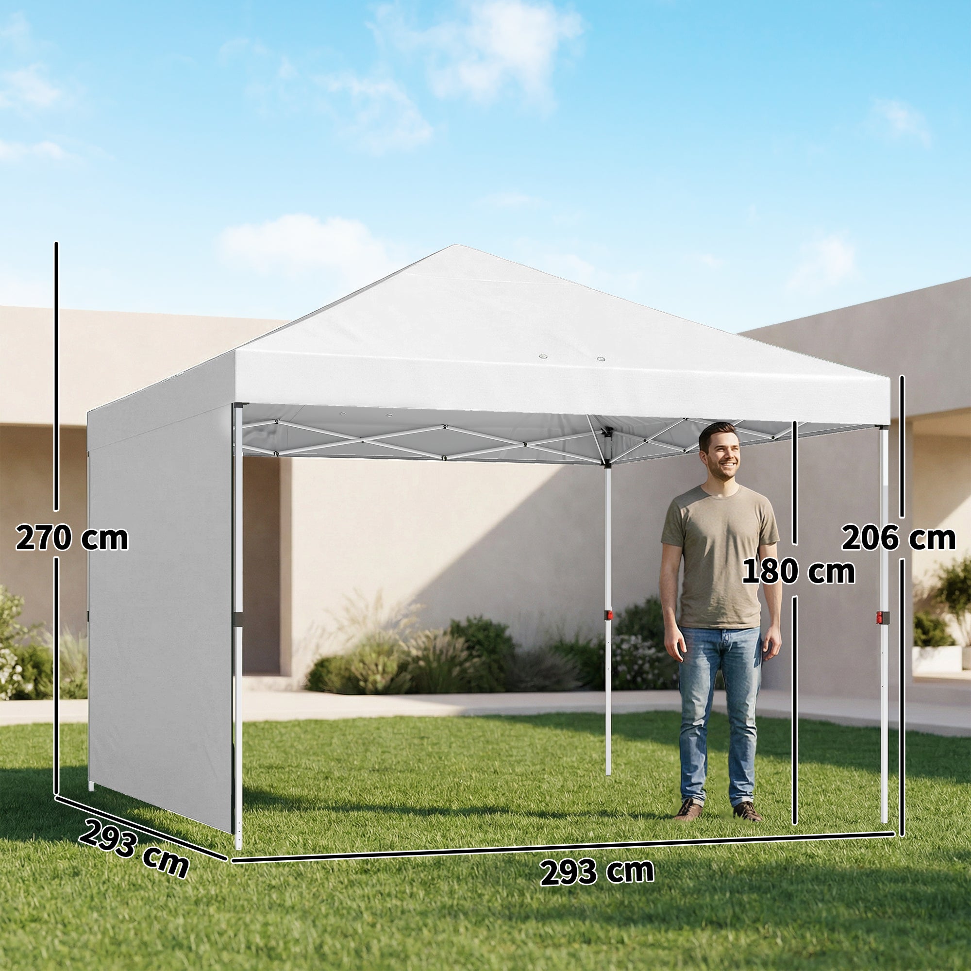 Carpa Plegable Outsunny Tela Oxford, Metal Blanco 293x293x270 cm - 3