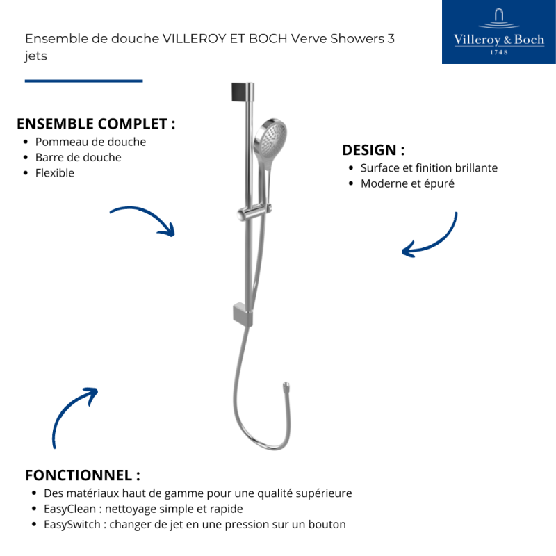 Ensemble de douche 3 jets VILLEROY ET BOCH Verve Showers Or brossé - 4