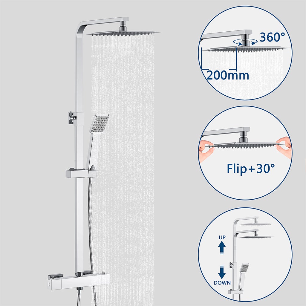 OCEAN ITALY Sistema a Pilastro Quadrato per Doccia Termostatica, Set Doccia a Pioggia con Soffione in Acciaio Inox, Asta e Soffione Regolabile - 2