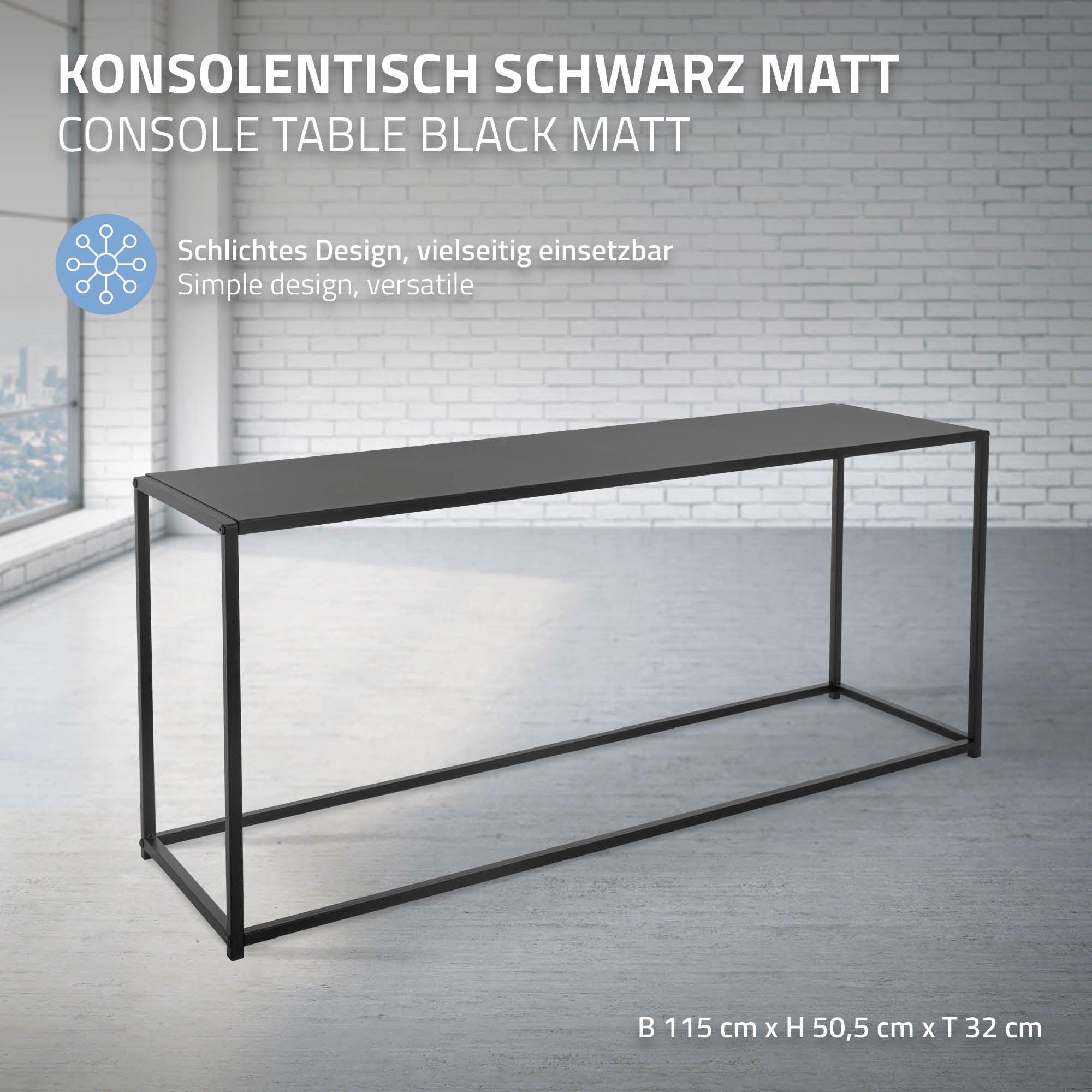 Console Industrielle DAVIS IDMarket - Métal Noir Mat - 80x30x80 Cm - Design Loft - Meuble D'entrée/salon
