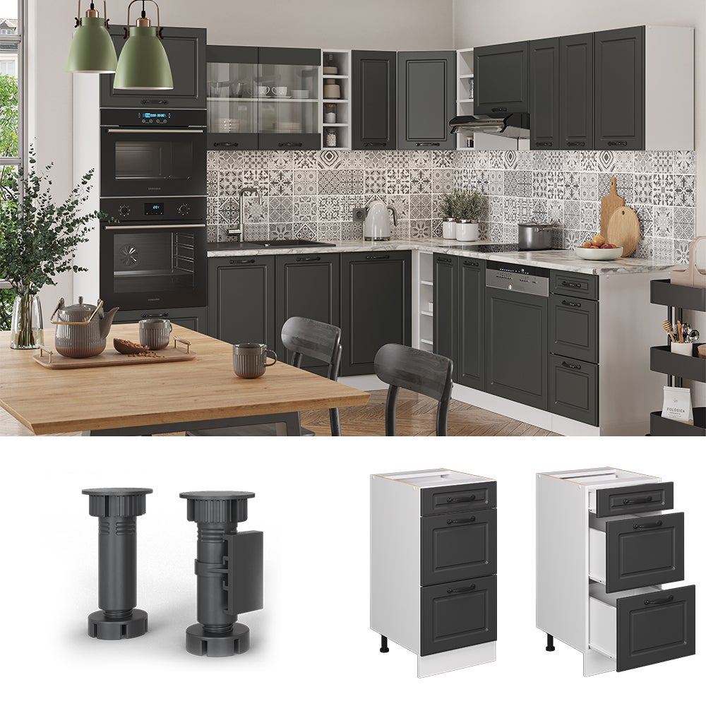 Vicco Meuble cuisine R-Line, Anthracite campagne, 40cm avec tiroirs, sans PT - 2