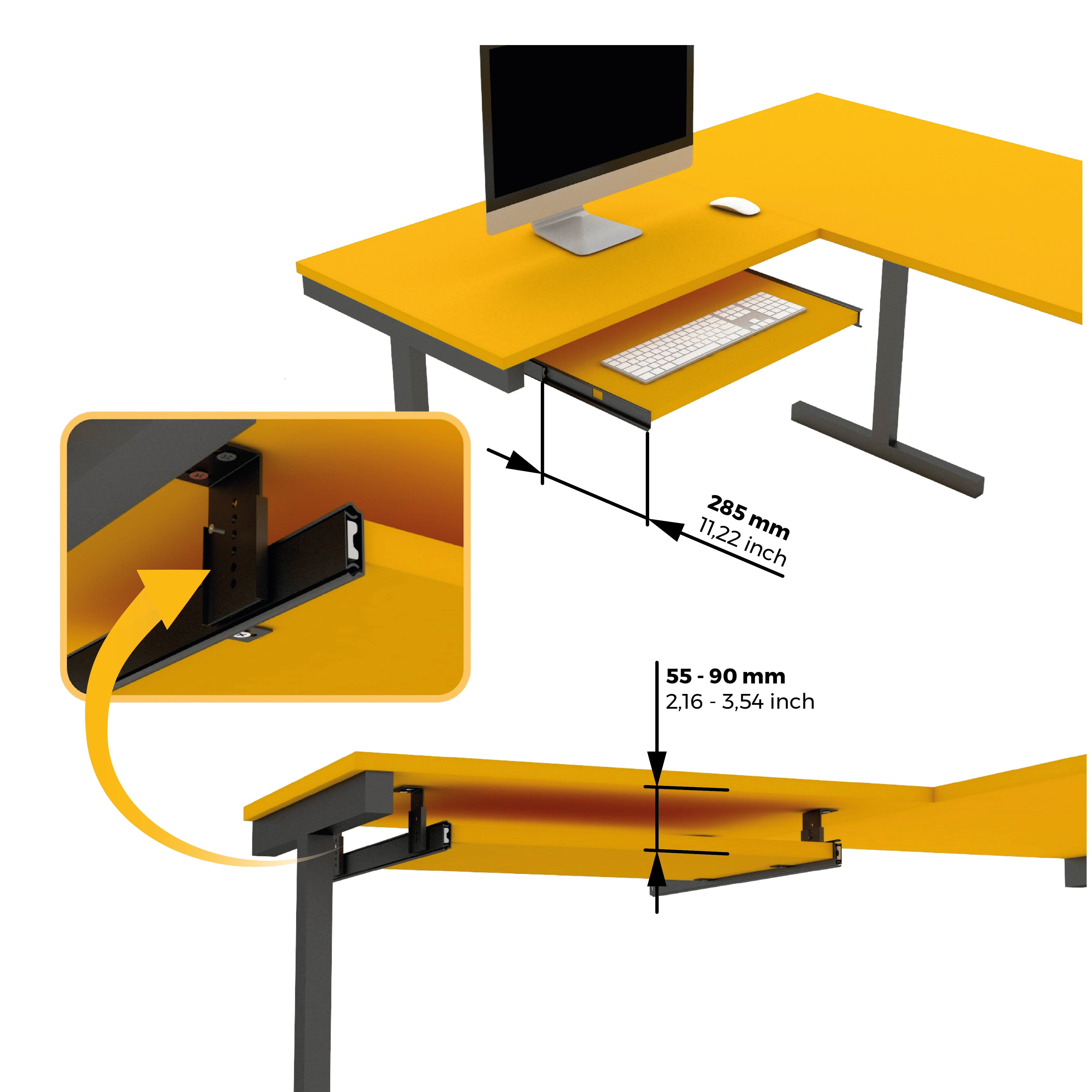 Emuca conjunto de corrediças porta-teclados com rolamentos de esferas em aço, Aço, Zincado preto - 3