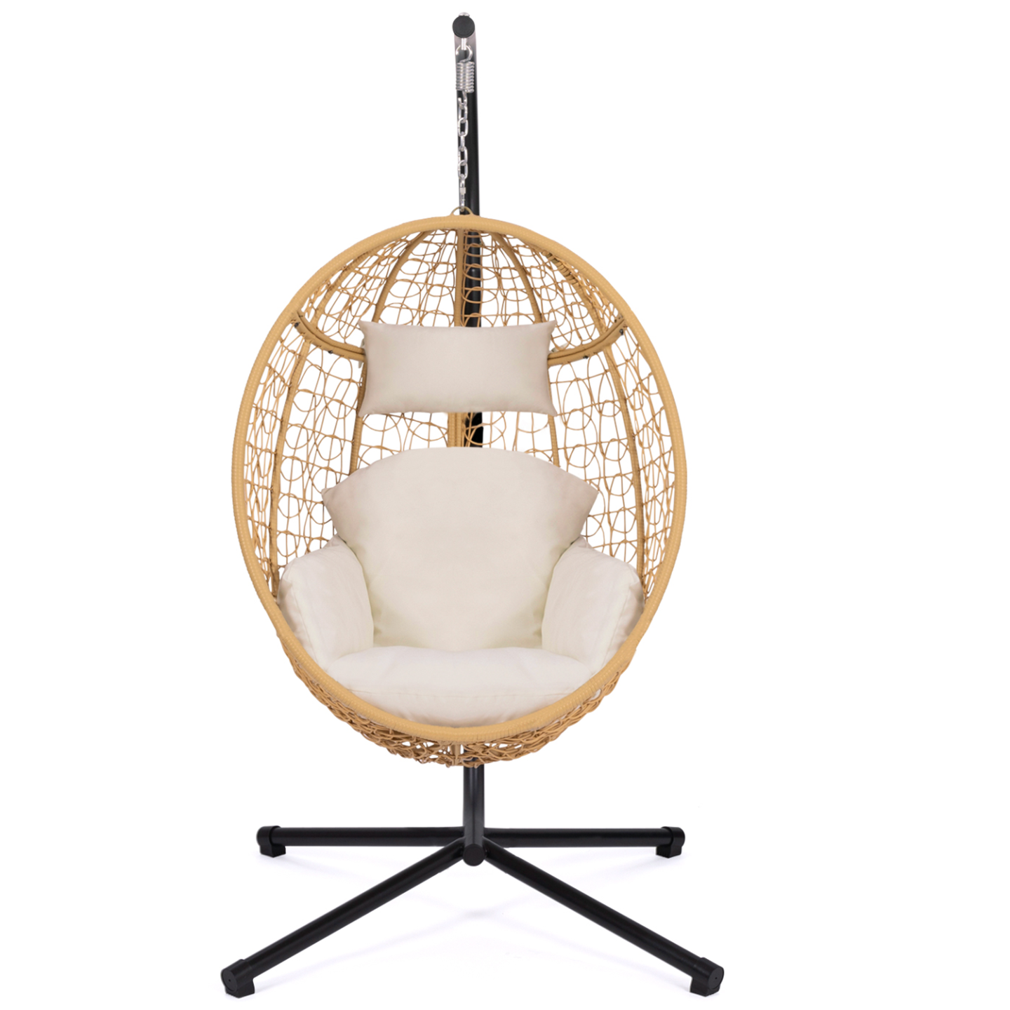 Fauteuil oeuf suspendu ajouré effet rotin avec coussin écru - 5